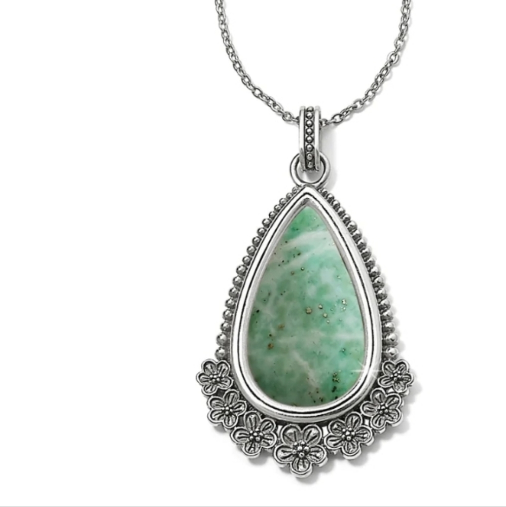 Brighton Silvertone Green Jade SAKURA Convertible Teardrop Necklace JM0172
